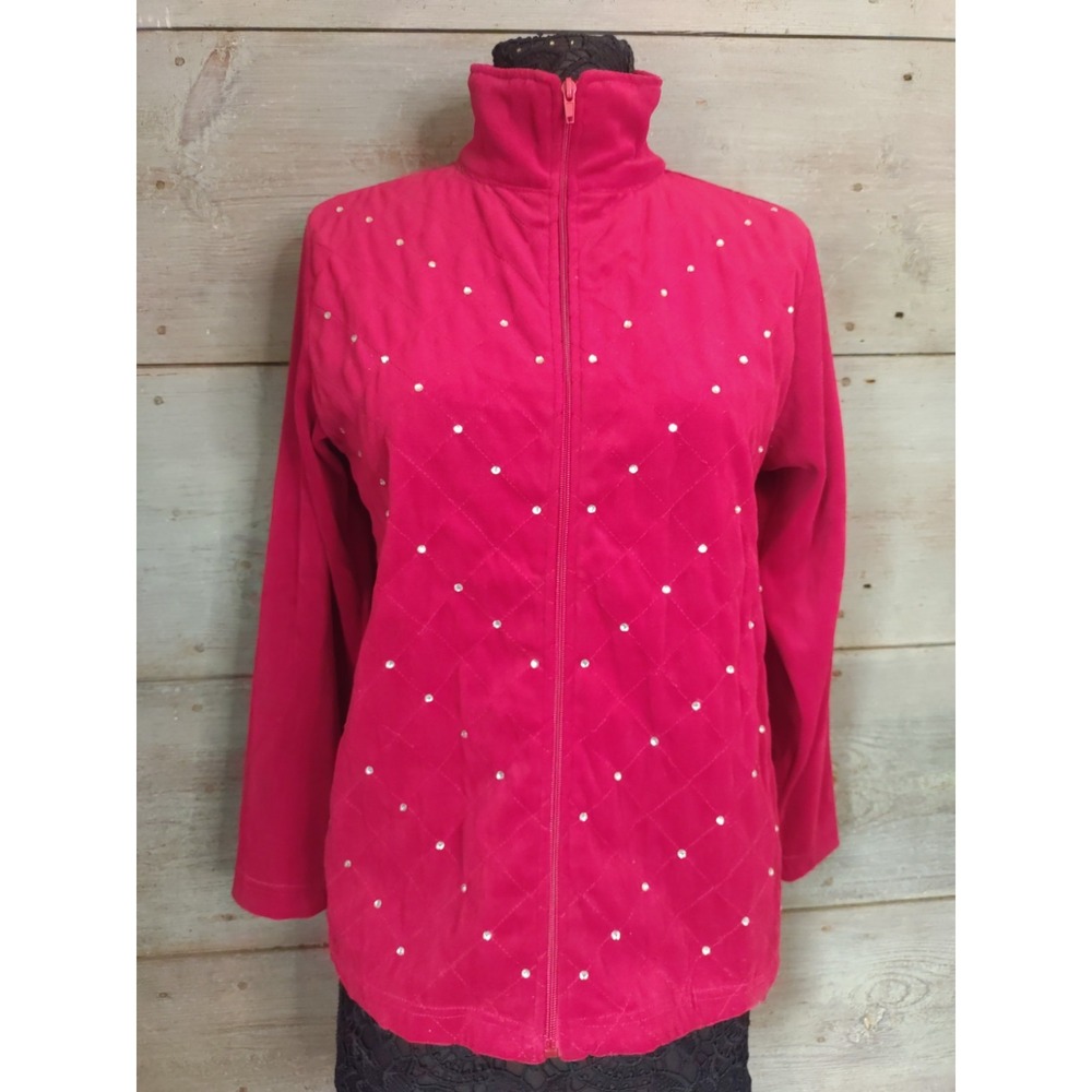 Adrian Delafield Haband Candy Apple Red Velvet Rhinestone Lined Sweater Sz S